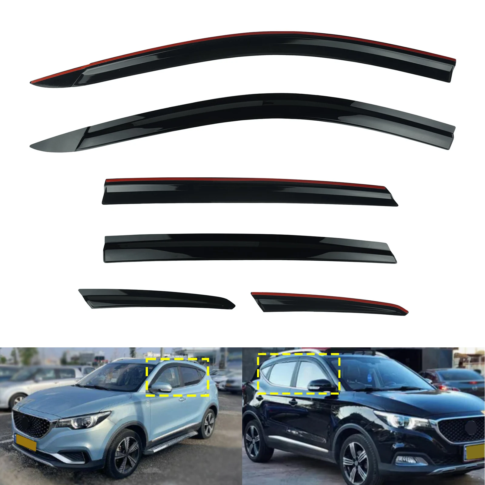 Image of 6 Stück/Set Schwarze Seitenfenster-Wind-, Regen- und Sonnenschutzblenden für MG ZS AZS1 2017-2024