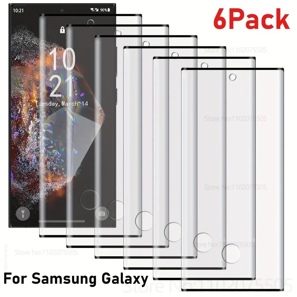 

6Pack Full Coverage Clear Tempered Glass for Samsung Galaxy S20 S21 Ultra S22 Plus S25 S23 Ultra S24FE Black Edge Film Protector