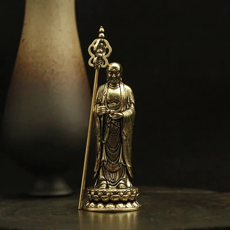 Neue Messing-Ksitigarbha-Bodhisattva-Figur Desktop Zen-Dekoration Kleine Feng-Shui-Statue für Büro und Wohnzimmer – Detail 6