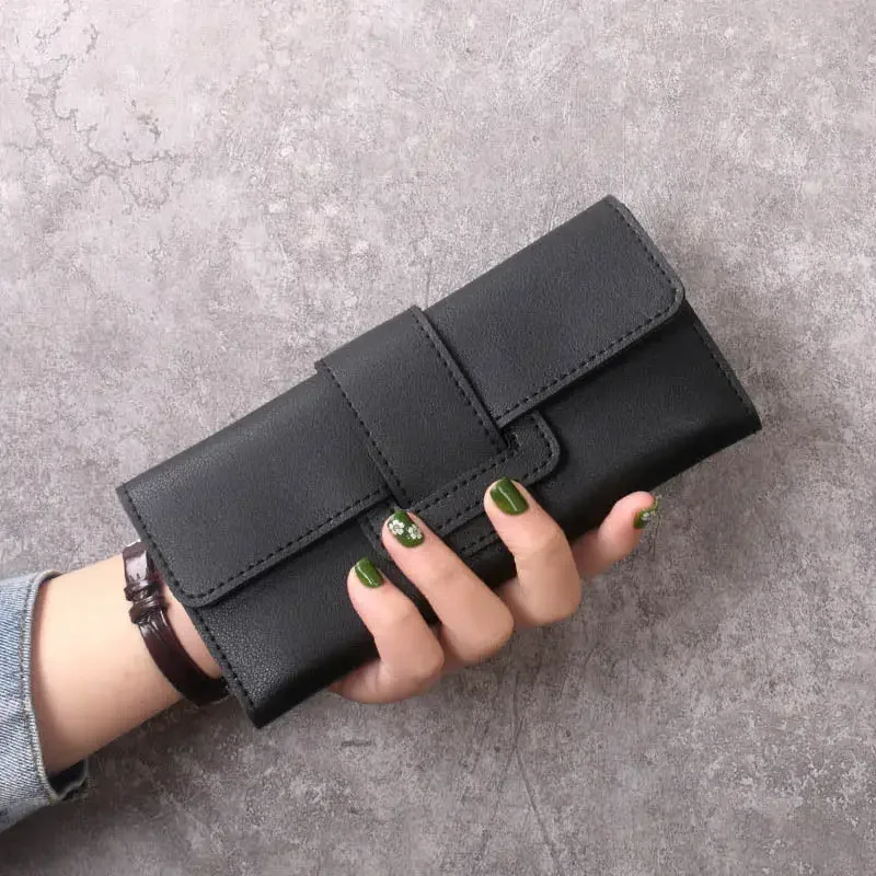 

Women's PU Leather Wallet - Long Hasp Clutch with Coin Pocket & Phone Slot, Thin Solid Color Luxury Purse