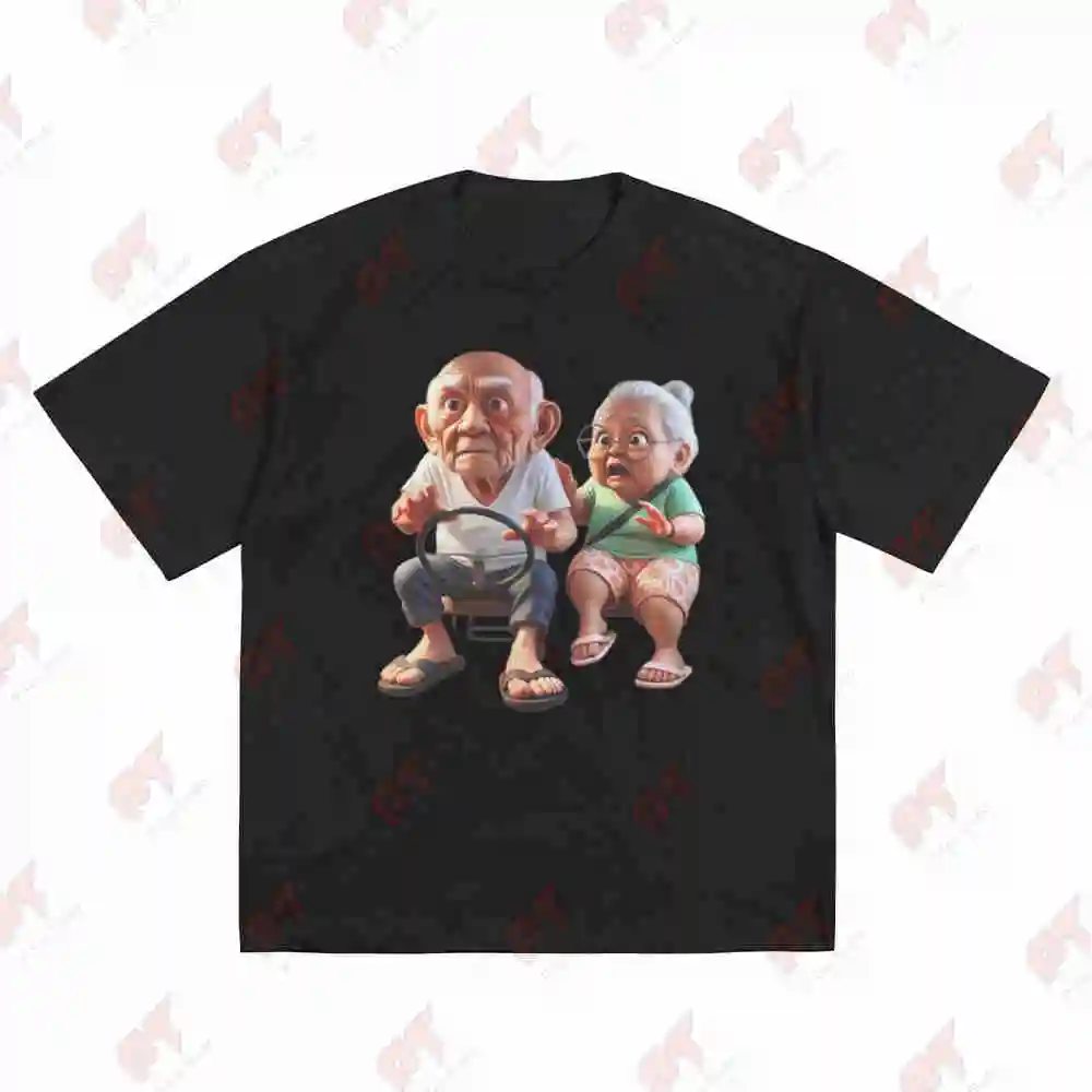 Animated Grandparents Fun Ride Short Sleeve Tee 100% Cotton T-Shirt