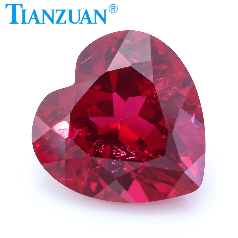 Lab Grown Ruby Heart Shape Natural Cut 5# Red Color Artificial Ruby Stone with Inculsions Loose Stone for Jewelry Making