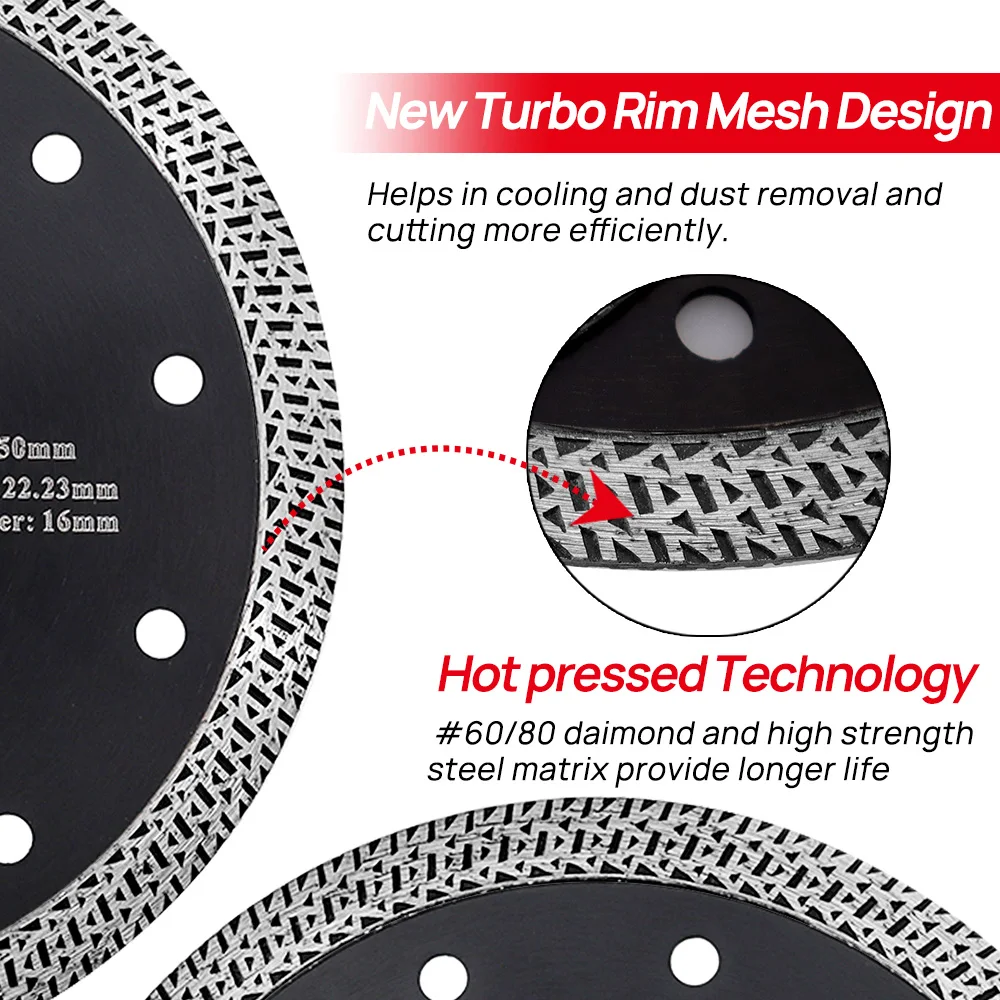 DT-DIATOOL 1pc 4-9inch Saw Hot-pressed Sintered Diamond Cutting Disc Mesh Turbo Diamond Saw Blade Granite Marble Tile Ceramic