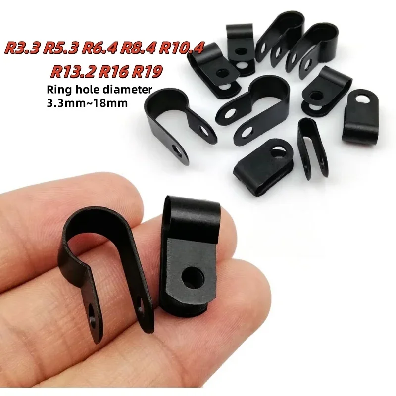 20-50Pcs R-Type Hose Clamp R3.3 R5.3 R6.4 R8.4~R19 R-Type Cable Clamp Black Plastic P Clips Nylon Electrical Fittings
