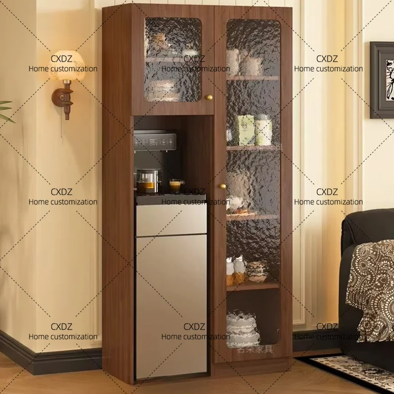 XXSolid wood floor to the wall tea bar machine dining side cabinet middle antique tea cabinet drinking machine upper cabinet