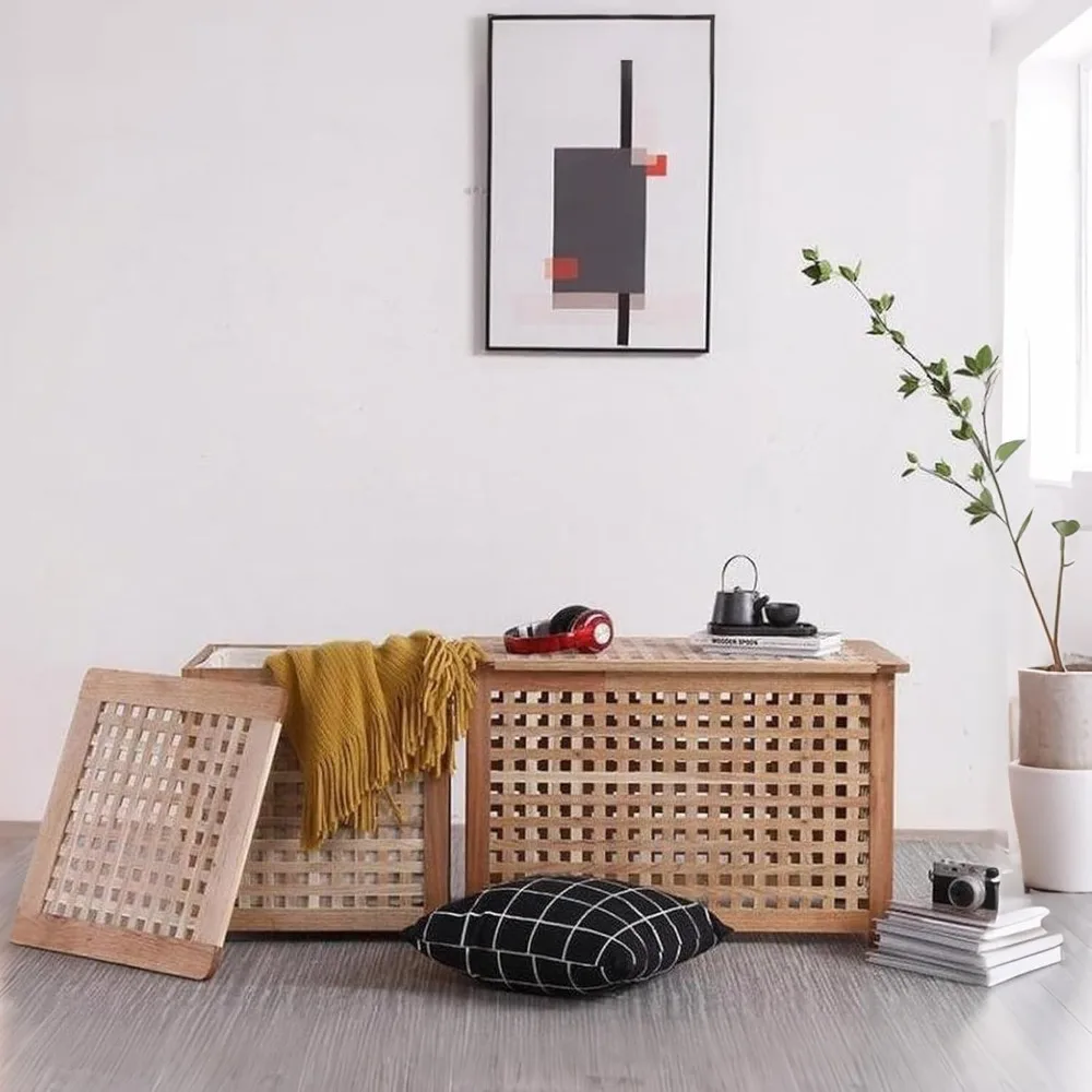 Banco de entrada de madera natural con almacenamiento, adecuado para mesa de centro en entrada, sala de estar, dormitorio y baño (38,5x19,6x1