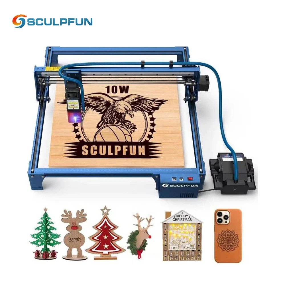 

SCULPFUN S30 Pro 10W Laser Engraver with Air Assist Pump Air Compressor for Laser Engraving and 410x400mm Engraver A