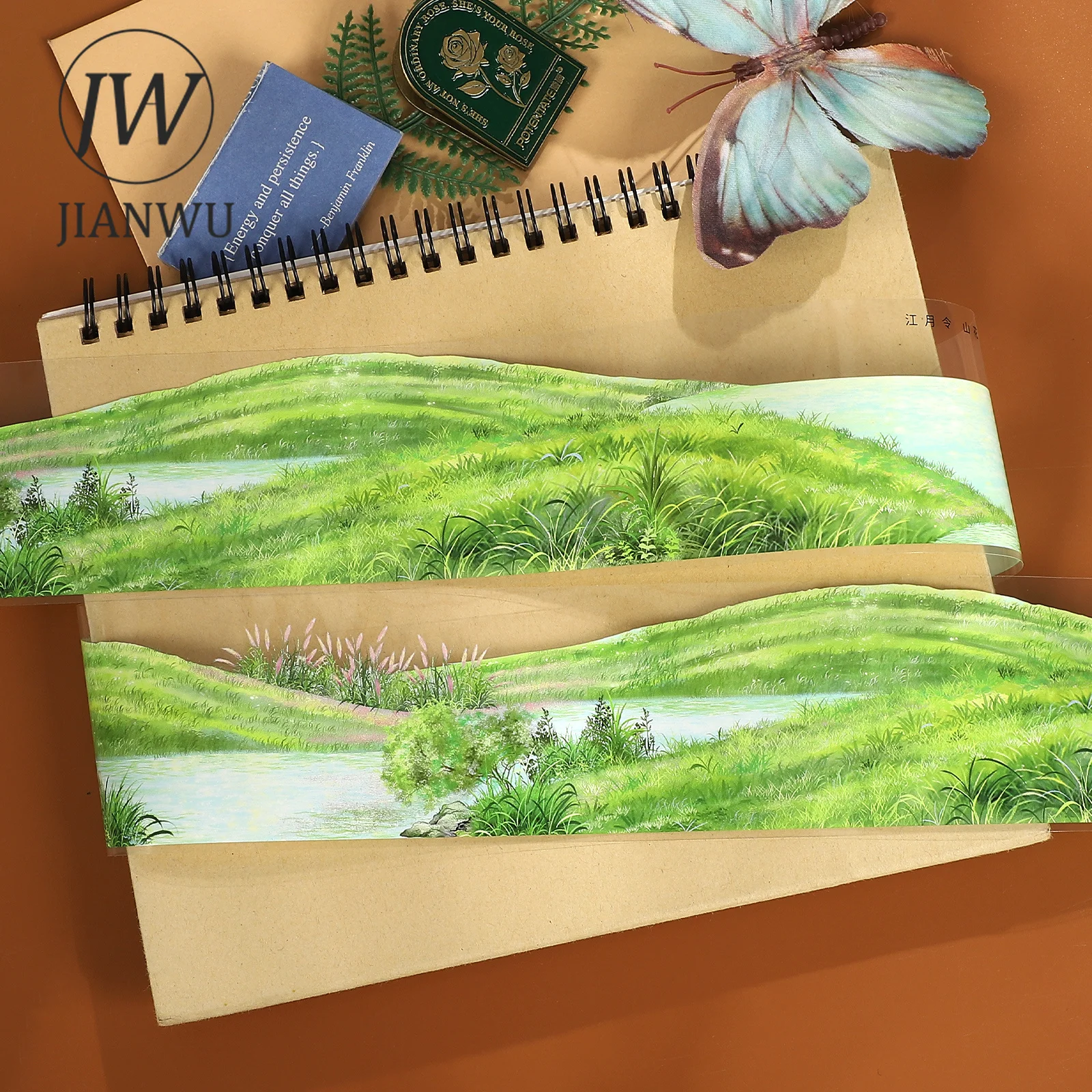 JIANWU 60mm*5m Vintage Field Grass Flower Landscape Material Collage Scrapbooking PET Tape Creative DIY Journal Stationery