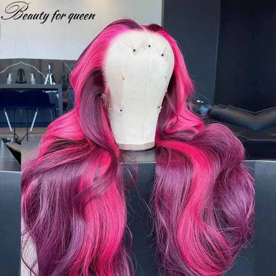 Wig Rambut Manusia Renda Depan Merah Muda Wig Frontal Renda Transparan HD untuk Wig Renda Depan Rambut Wanita Brasil dengan Garis Rambut Alami