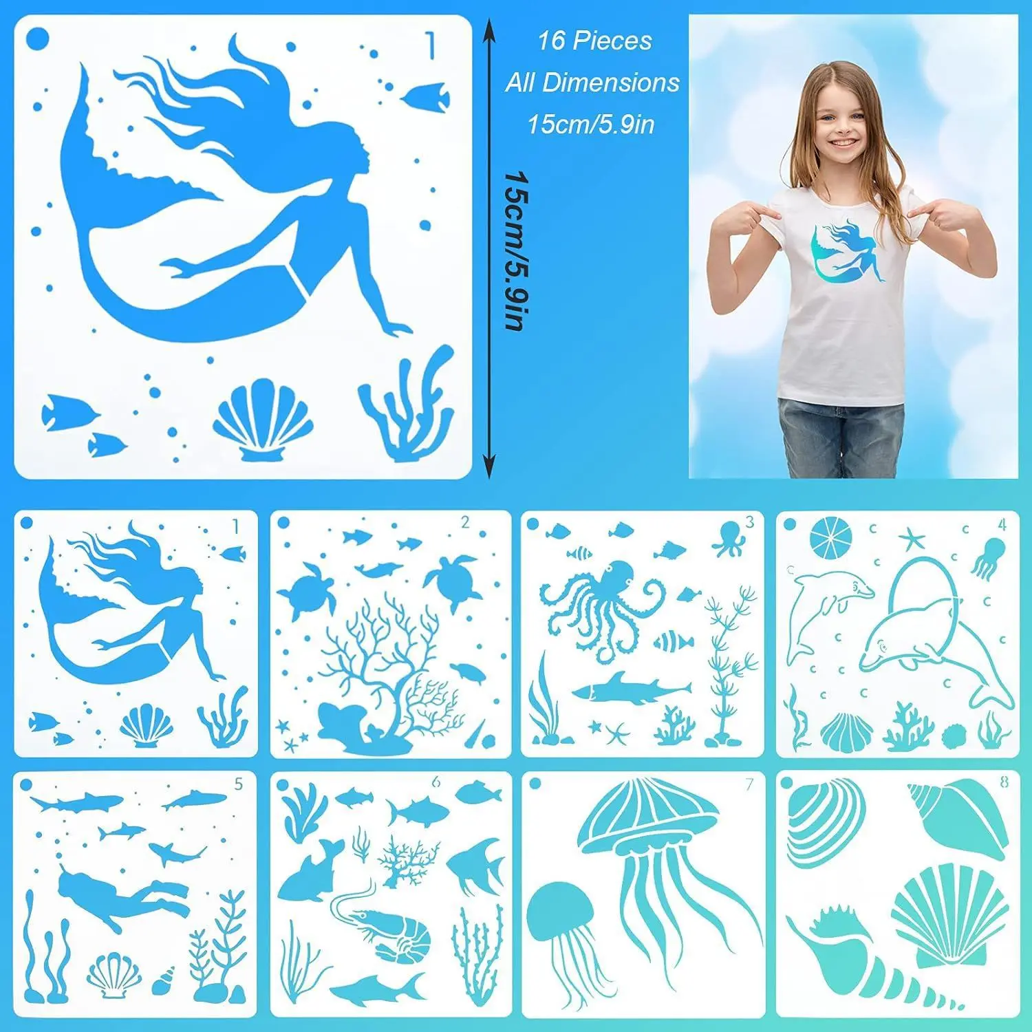 Bview Art Reusable Ocean Art Stencils for Kids - School Painting Practice, Classroom Crafts & Educational Activities
