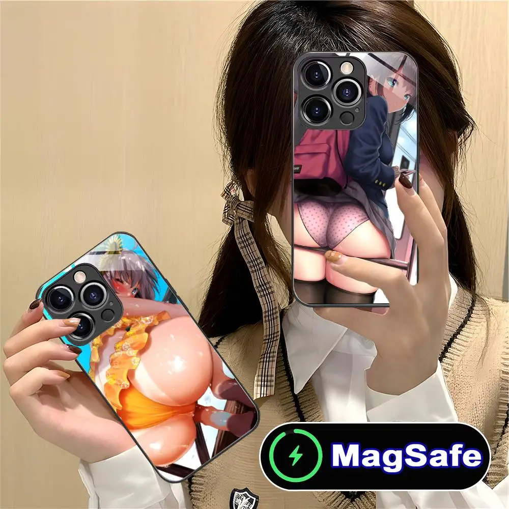 Anime Waifu Hentai Mobile Phone Case for iPhone 16 15 14 13 12 11 Pro Max Plus Mini MagSafe Glass Colour Protective Cover Luxury