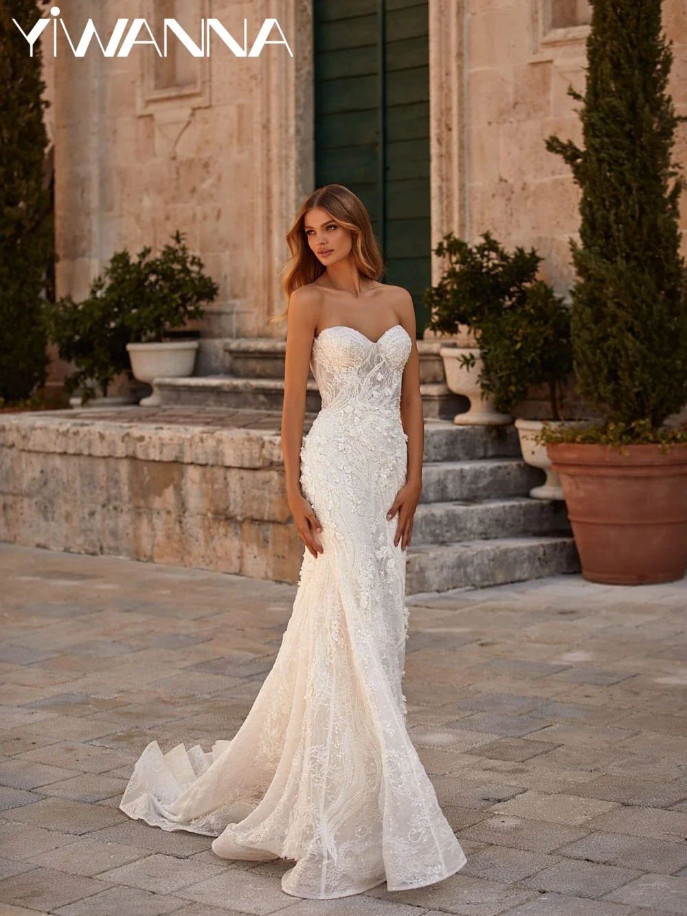 

Dazzling Beaded 3D Floral Mermaid Wedding Dress Long Sweetheart Neck Bridal Gown Customized Exquisite Backless Dresses For Bride