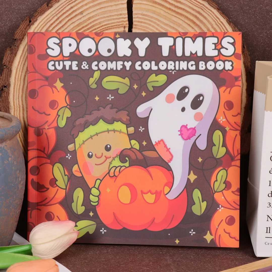 

Книжка-раскраска на Хэллоуин для взрослых — «Жуткие призраки, тыквы и ведьмы», дизайн | Подарок для снятия стресса