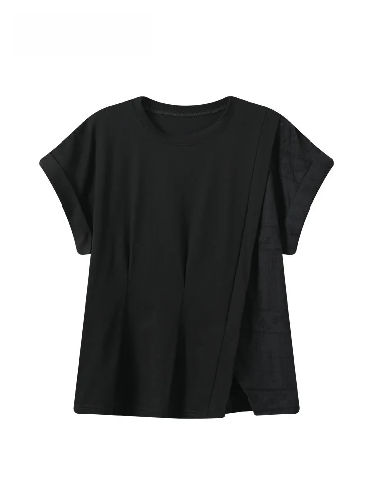 

Summer New plus Size Women's T-shirt Short Sleeve round Neck Patchwork Irregular Cara CLUB Casual Style Polyester Fiber