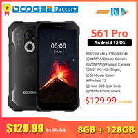 DOOGEE S61 Pro 8GB 128GB Smartphone 48MP Night Vision Camera IP68/IP69K Mobile Phone 5180mAh Octa Core Android 12 Cellphones