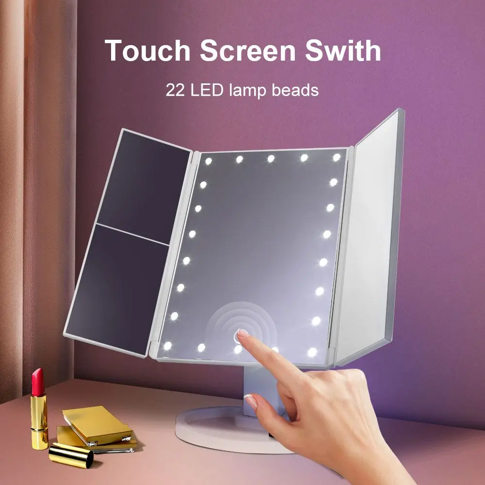 휴대용 조명 된 메이크업 거울 증폭 된 조명 된 메이크업 미러 터치 컨트롤 메이크업 액세서리 아름다움
