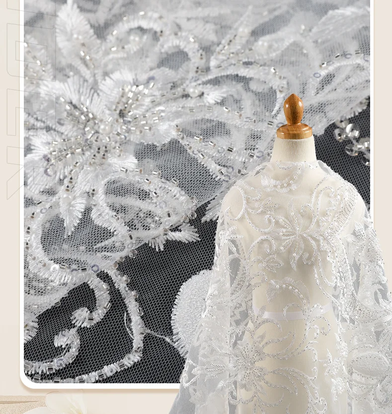 Fashion Heavy Work Bead Embroidery Wedding Dress Lace Embroidery Fabric Accessories