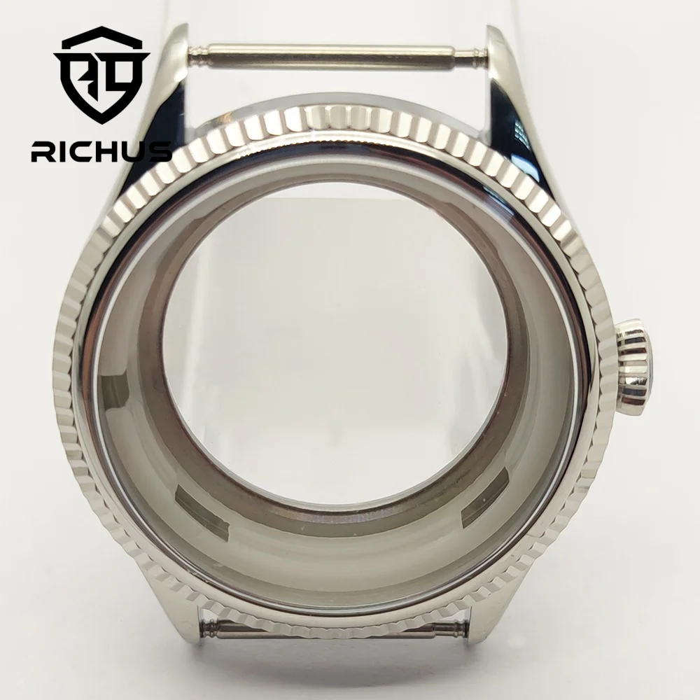 richus-nh35-時計ケース-39-ミリメートルシルバーステンレススチール時計ケースサファイアガラスフィット-nh34-nh35-nh36-eta2824-pt5000-ムーブメント