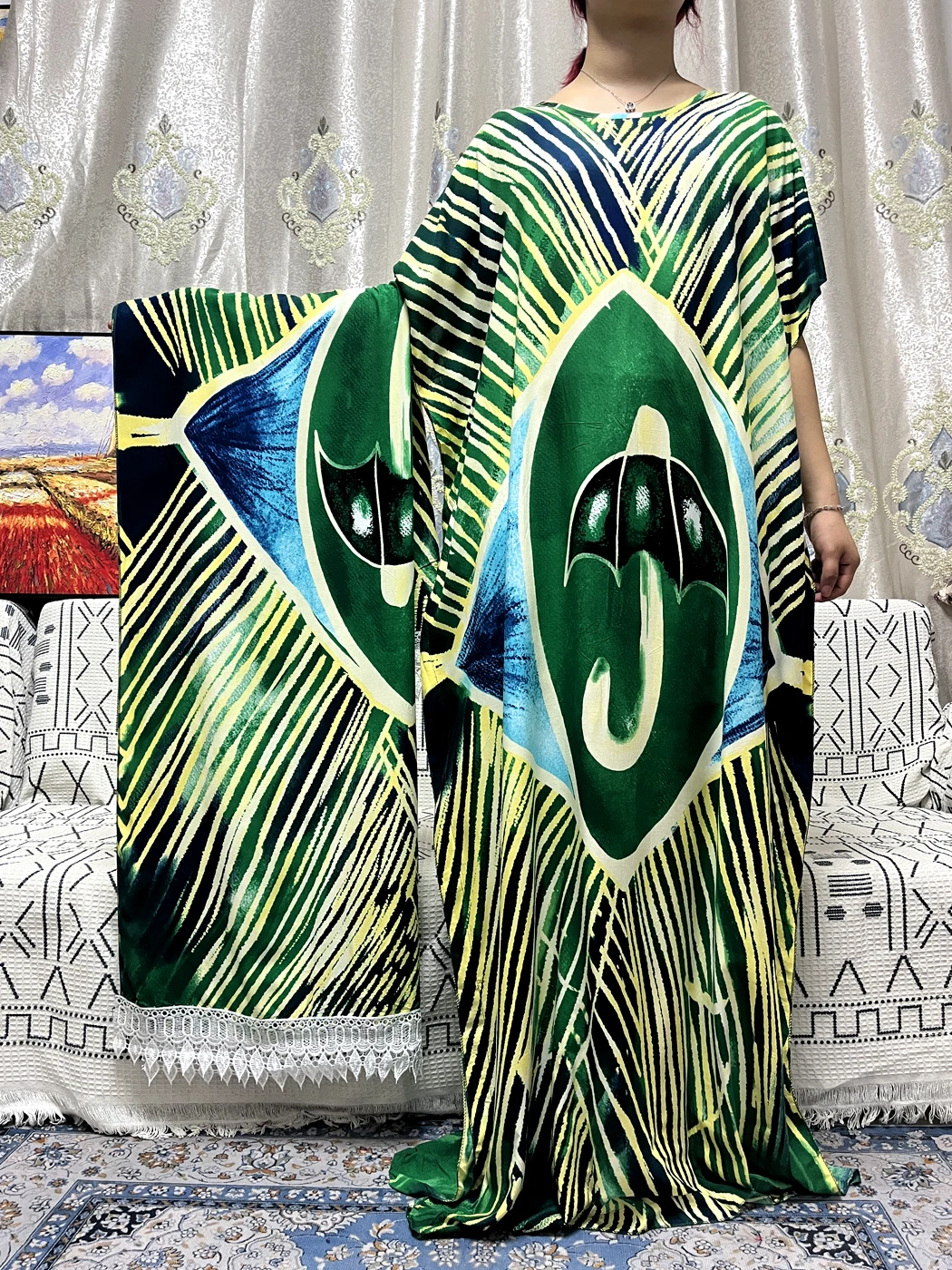 Muslim Cotton Abayas For Women 2023 Dubai Printed Umbrella Pattern Loose Femme Robe African Islam Dresses With Lace Shawl Scarf