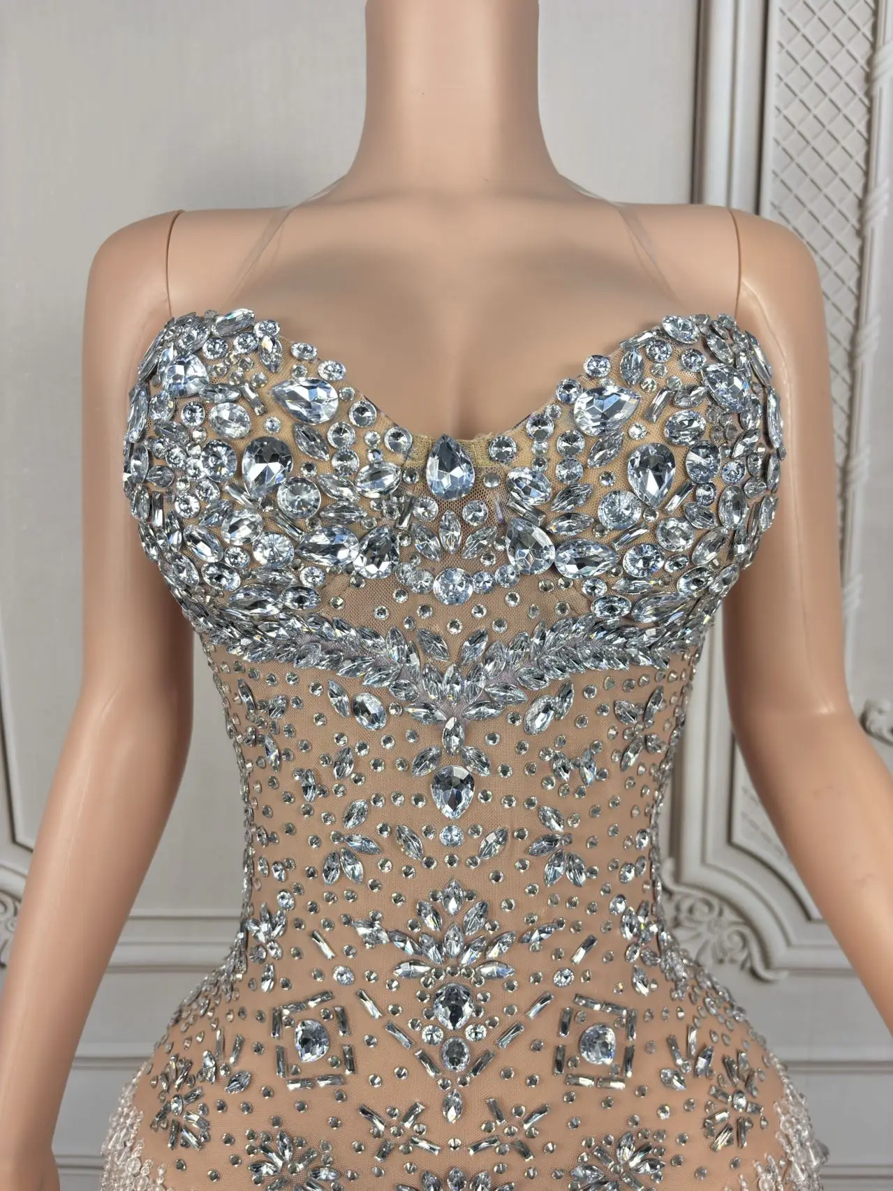 Yunshi Sparkly Diamonds Pearls Fringes Bodysuit for Women Sexy Performance Dance Costume Birthday Dress Singer Dancer Stage Wear