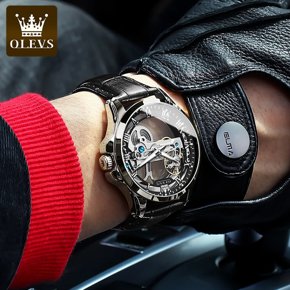 OLEVS 6661 Top Brand Automatic Mechanical Watch For Men Hollow Skeleton Roman Scale Man Watches Waterproof Business Wrist Watch