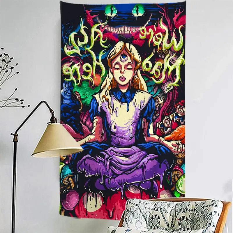 Cartoon Tapestry Wall Hanging  Abstract Psychedelic Witchcraft Dormitory Living Room Home Decor