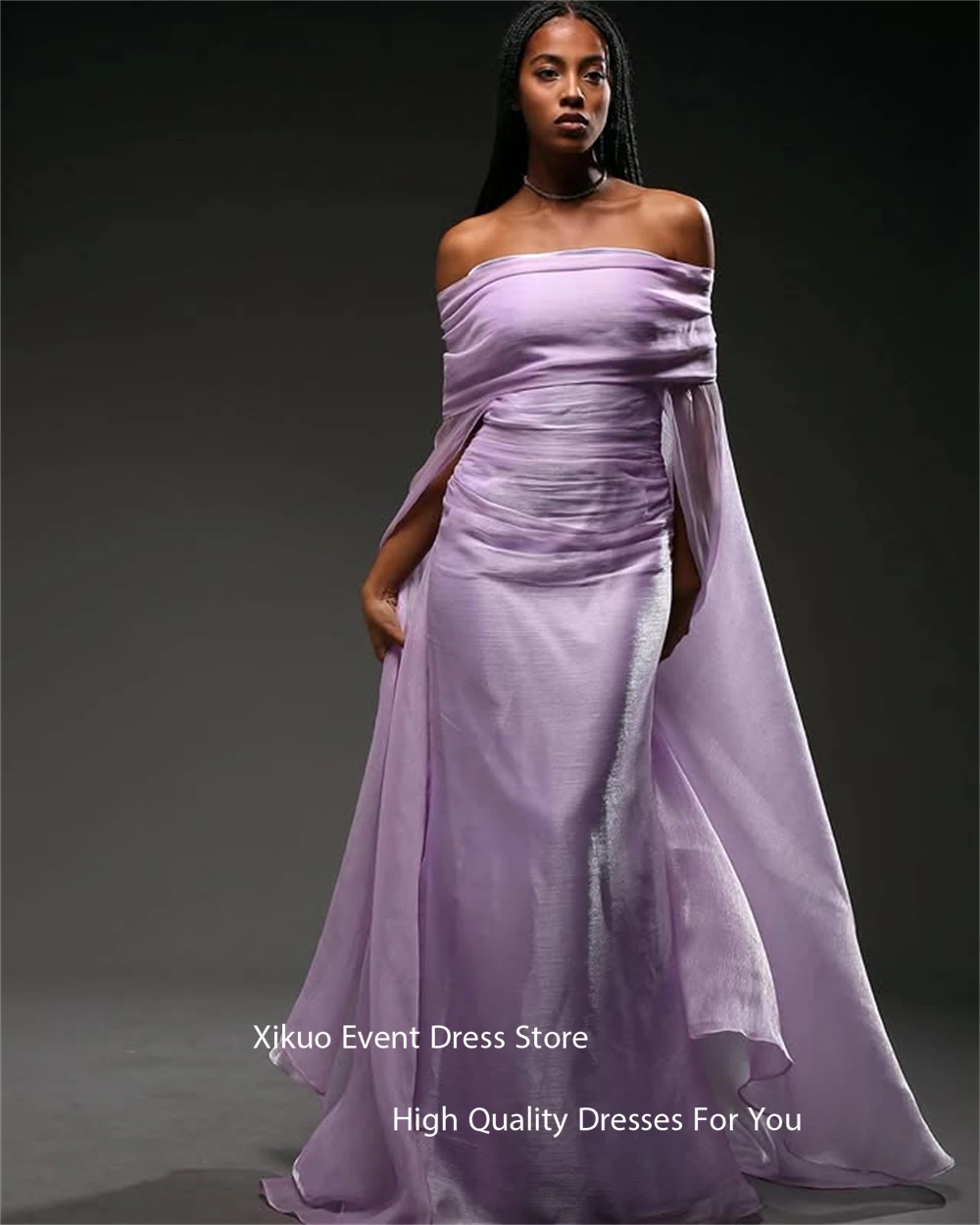 Xikuo Fashion Purple Organza Evening Dresses Mermaid Off The Shoulder Party Prom Gowns Summer Pleated Robe De Soirée Customized