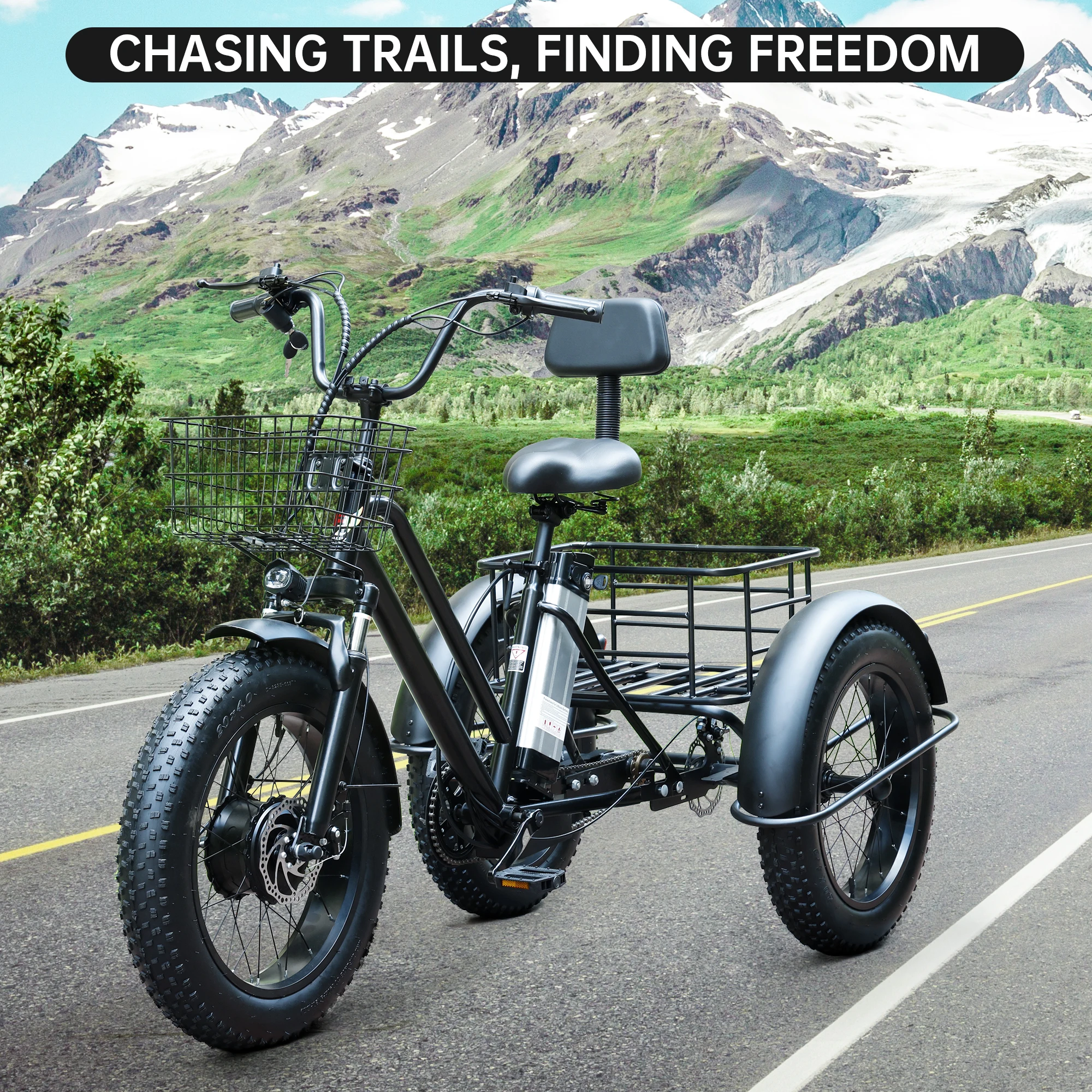 

Artudatech 500W 48V 13A Electric Snow Tricycle 3 wheel e-bike 4.0 Fat Tire Tricycle