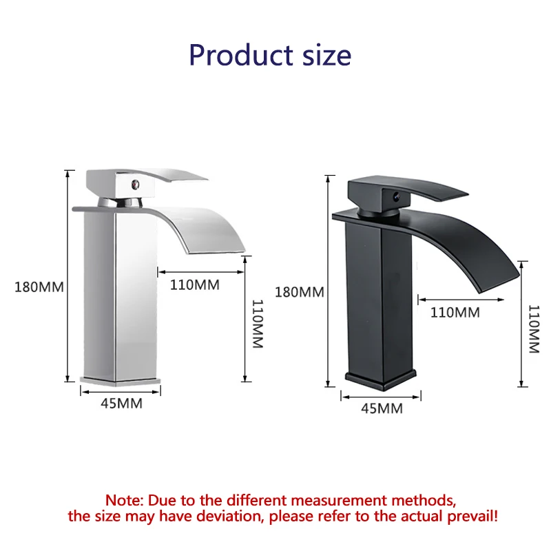 SUS304 Stainless Steel Waterfall Faucet Bathroom Basin Faucet wash basin Hot and Cold water Faucet Black Silver Chrome Plating