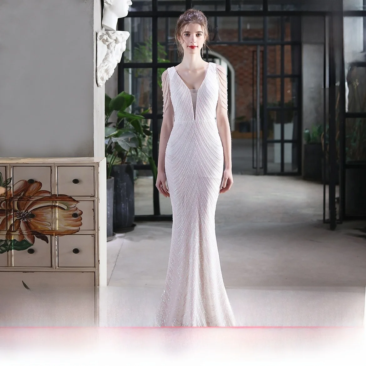 

Long Sequin Fi Tail Gown Performance Celebri Event Car Model Etiquette Evening Dr Nightclub Bar KTV Beau