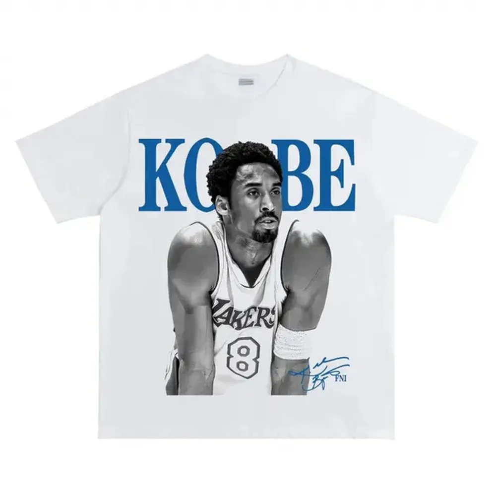 Men's Unisex Kobe Bryant Graphic Print Short-Sleeve Crew Neck T-Shirt, Fashion Vintage Basketball Retro Tee, Breathable Fabric, White/Blue Options, 67 Christian Clothing, Soulja Boy Outfit, Gorlock Destroyer, Silverfish Clothes