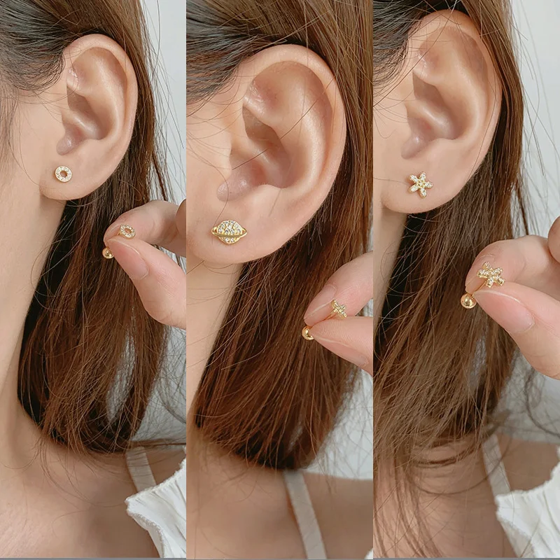 2Pcs Helix Ear Piercing Stud Earrings for Women Zircon Heart Butterfly Ear Tragus Cartilage Piercing Accessories Jewelry Gift