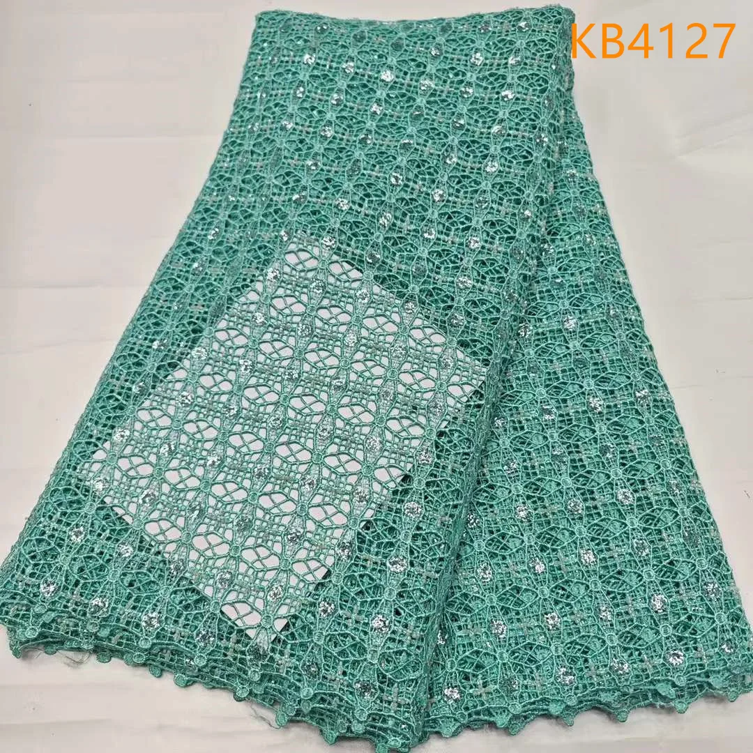 

High Quality Sequence Cord Lace Fabric African Guipure Cord Lace Fabric 2024 Latest Swiss Nigerian Tulle Lace For Sewing KB4127