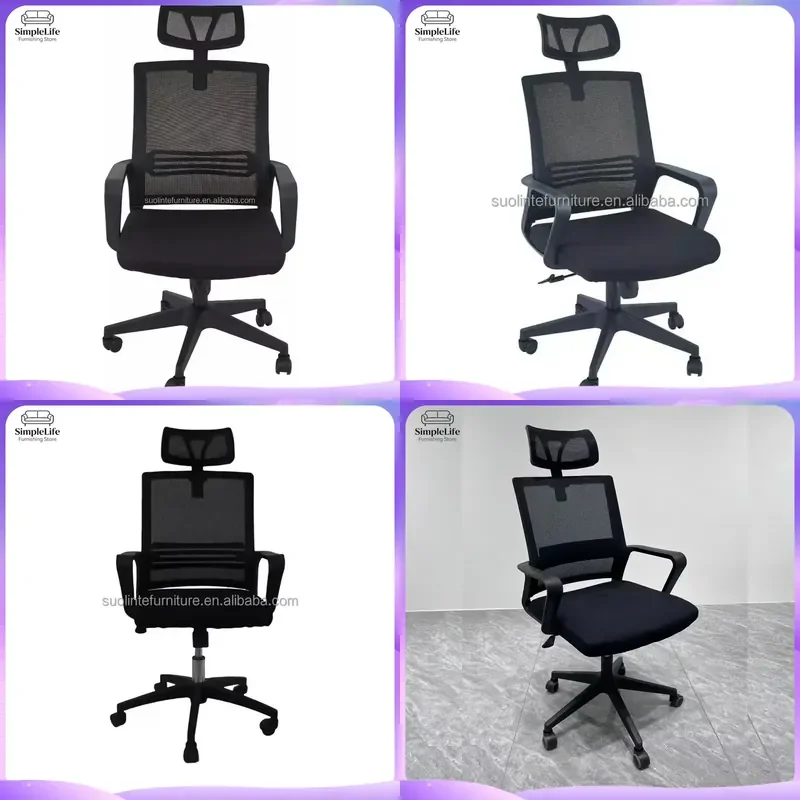 Cadeira de Escritório Ergonômica em Malha com Encosto Alto, Cadeira de Computador Respirável com Suporte Lombar Ajustável e Giratória para Casa