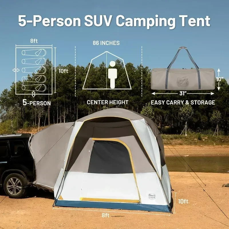 5 Person SUV Tent with Movie Screen Weather Resistant Portable for Car SUV Van Camping, Includes Rainfly and Storage Bag