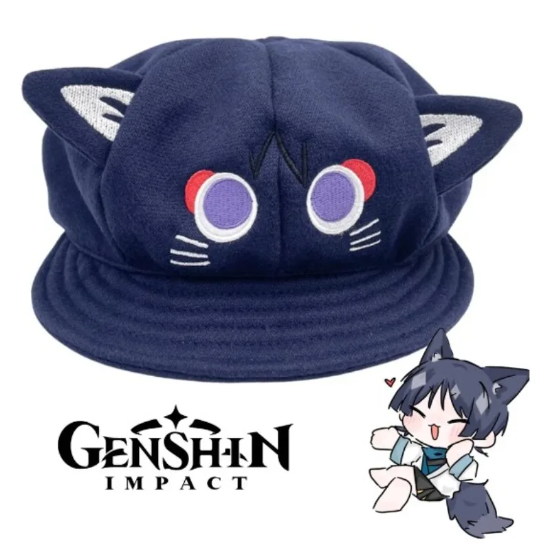 

Scaramouche Cat Game Genshin Impact Cosplay Octagonal Hat Unisex Kids Adult Wanderer Balladeer Beret Cap Kunikuzushi Accessories