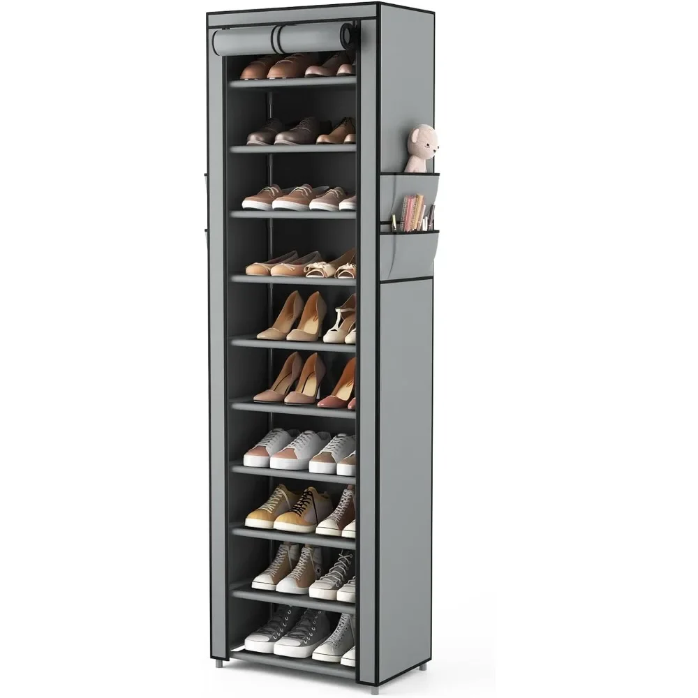 

Shoe Rack Organizer Tall Shoe Rack for Closet Entryway 10 Tier Non-woven Cover Shoe Shelf Holds 20-22 Pairs Free Standing ,Grey