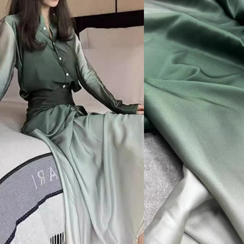 

Elastic Gradient Color Green White Twill Silk Fabric for DIY Sewing 95% Silk Spandex Fabric for Summer Dress Pajamas Pants R2353