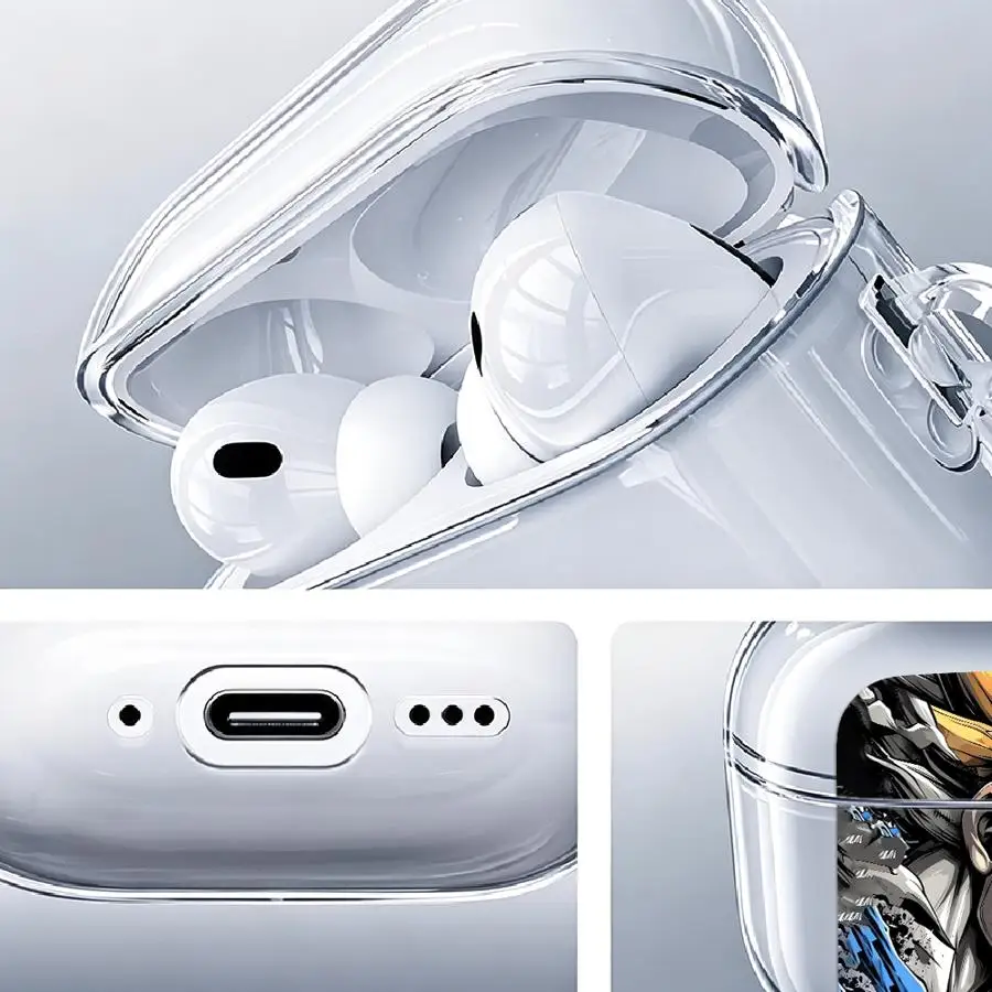Clear Earphone Cover With Hook Case For Apple Airpods 5 Pro2 3 Pro3 1 2 4 Pro Dragon Balls SS3 Goku Flame
