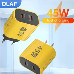 Olaf 45W Double USB C Phone GaN Charger Type C 2 Ports Phone Charger Wall Adapter Universal For Huawei Samsung Xiaomi Iphone