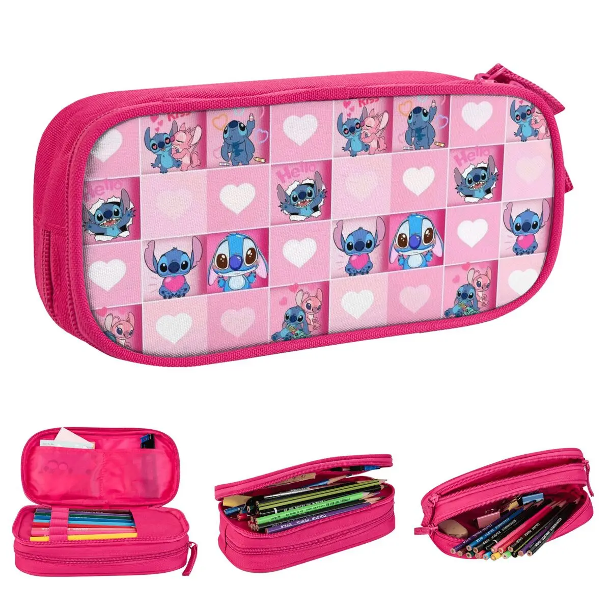 

Pink Lilo And Stitch Pencil Cases Classic Cartoon Pen Box Bag Girl Boy Large Storage School Supplies Zipper Pencilcases