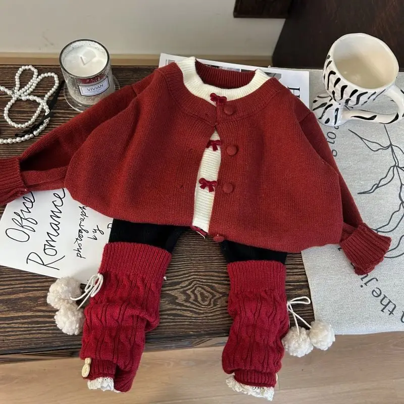 

Fitting and Thickened Leggings Two Piece Elegant Children Pants Set Winter