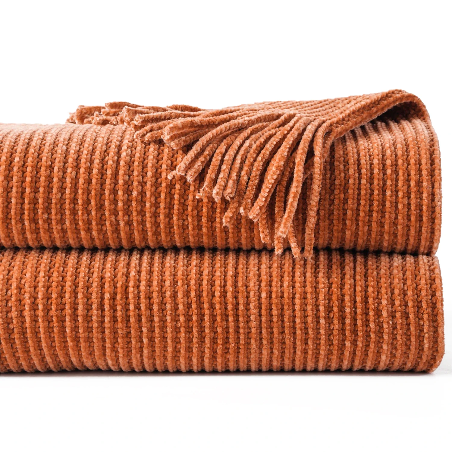 Battilo Chenille Knit Blankets with Tassels Caramel Plaid Throw Blanket for Bed Couch Decorative Sofa Blanket Bedroom Fall Decor