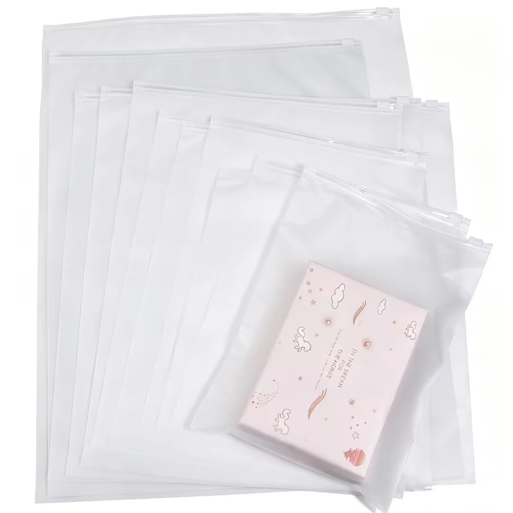 5-10pcs/lot Frosted Plastic Zipper Bags Clear Resealable Zip Lock Pouches Multi Size For Clothes Jewelry Packaging Storage Bags