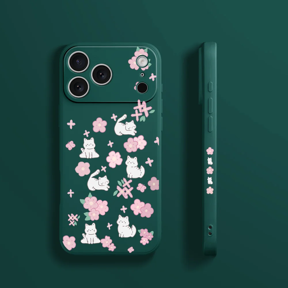 حافظة هاتف Cat Sakura لهاتف iPhone17 ProMax 17 Air 16 15 14 13 12 11 Pro Max XS Max7 8 Plus 16e 16 Plus غطاء من البولي يوريثان