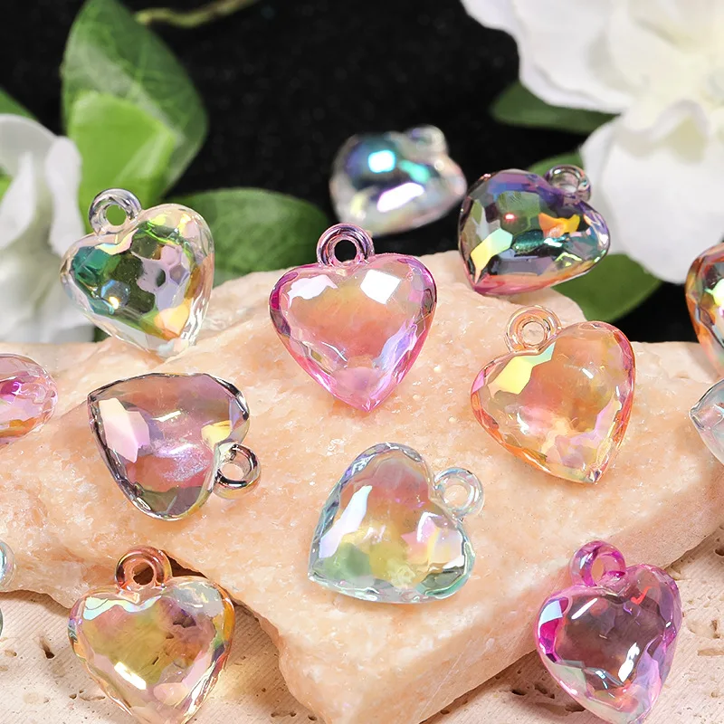 New AB Transparen Colors Faceted Love Heart Shape Acrylic Jewelry Beads Bracelet Necklace Earring Chain Making 19*22mm 100pc