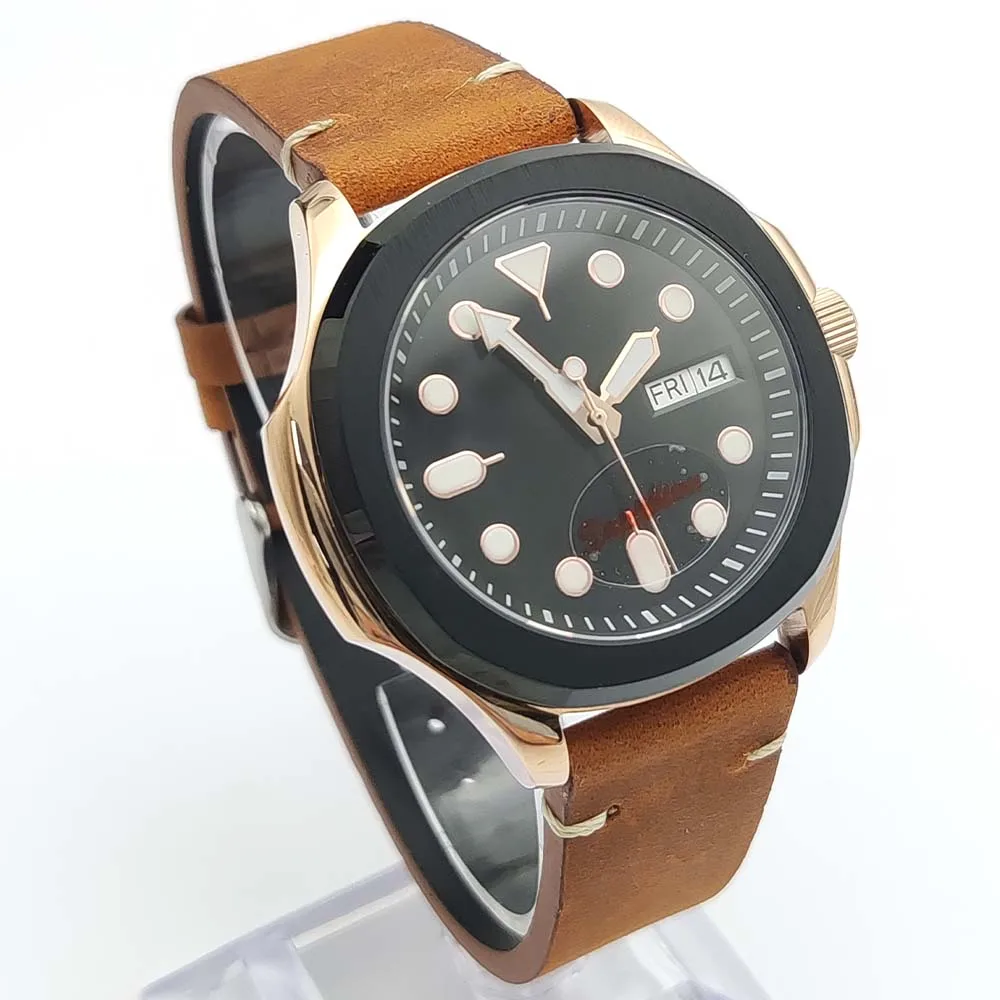 New Men\'s Watches Sapphire Glass Two Tone Waterproof Case Brown Leather Strap Sterile Dial Luminous NH36 Men\'s Mechanical Watch