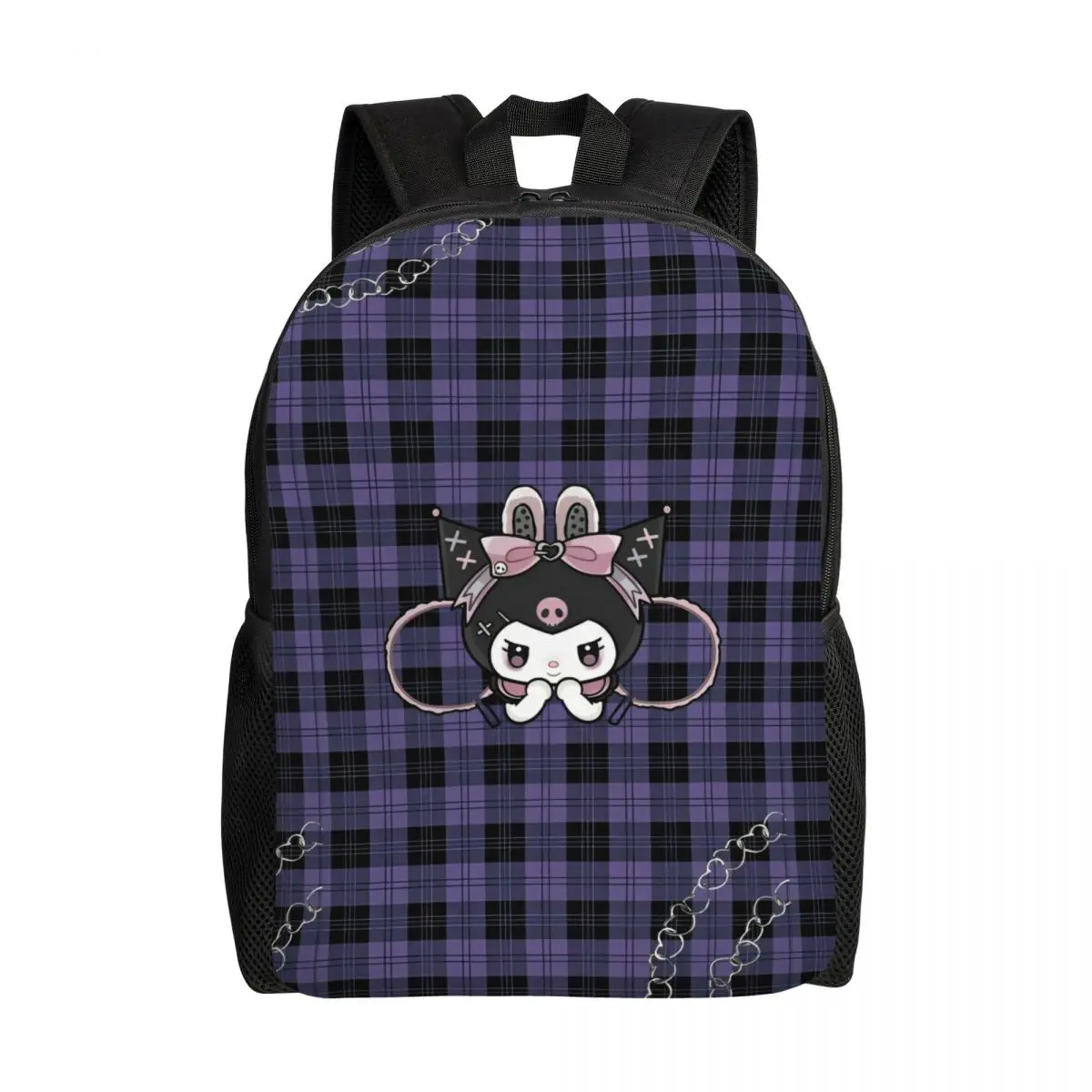 

MINISO Kuromi Purple Stripes Backpack Student Unisex Durable Backpacks Polyester School Bags Outdoor Style Designer Rucksack