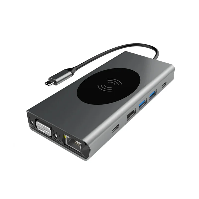 13 in 1 USB C Hub Fast Wireless Charging Docking Station with HDMI SD VGA RJ45 for Laptop