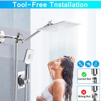 8 in Black Bathroom Rain Showers Set Adjustable Ceiling Water Saving Shower System with Hand Showerhead Chrome Shower Faucet Set